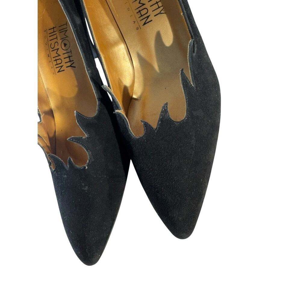 Vintage Timothy Hitsman Women Suede Leather Heels Scalloped Waves Black 6.5M - Picture 13 of 14
